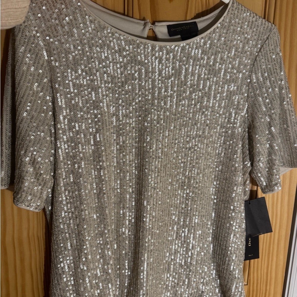 Donna Karan Shimmering Silver Sequin Blouse